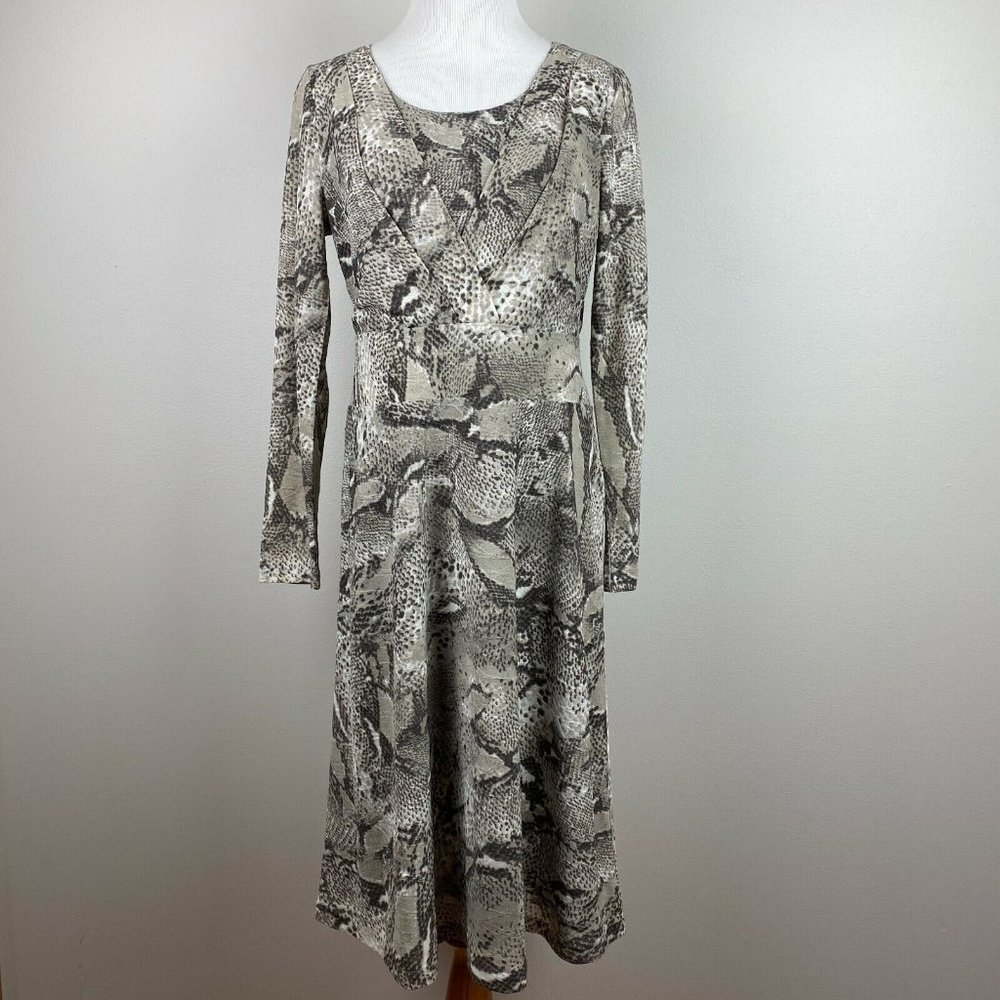 Jones New York Dress Womens Small Snake Print Long Sheer Sleeve A-Line Side‎ Zip